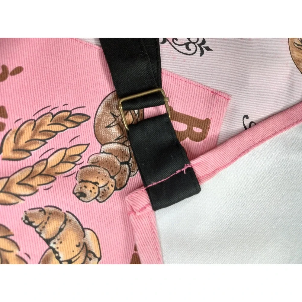 Paris Boulangerie French Bakery Print Cotton Bib Apron Pink White One Size